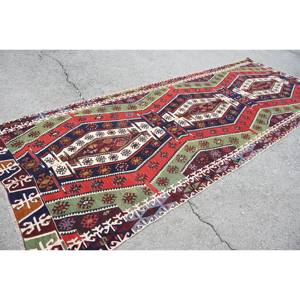 Vintage Turkish Wool Rug 5.2 X 13.8ft Large Area Classic Style with <b>Red</b> & Green Patchwork Pattern Tabriz Style <b>Latex</b> Backed - Product Image 4