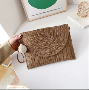 Bolso de Mano de Paja Tejido a Mano de Moda con Pompones, Bolsos de Playa de Macramé y Ganchillo Directamente del Proveedor Indio - Product Image 2