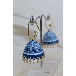 Handpainting jhumki earingwholesale de la tradicional mattefinishing de hombre latón azul pendiente para las mujeres y las niñas - Product Image 2