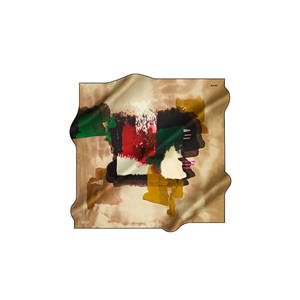 Beige Silk Abstract Pattern <b>Square</b> <b>Scarf</b> - Product Image 1