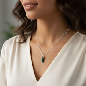 Emerald Bullet Shape <b>Silver</b> Plated <b>Chain</b> Pendant Necklace for Stylish Trendy Weddings Parties - Product Image 5