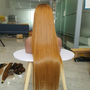 Nueva hermosa 30 pulgadas cierre 5x5 hueso sedoso recto 180 densidad Peluca de cabello humano vietnamita 100% Ombre marrón amarillo - Product Image 5