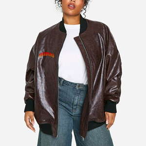 Wholesale High Street stylish cracked leather Varsity Jacket for women's Customizable Winter casual wear baggy ladies jacket - Product Image 6