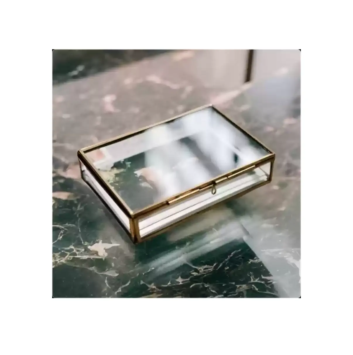Trend özelleştirilmiş altın ve cam mavi kadife üç katmanlı mücevher kutusu ev antika depolama tutucu masa