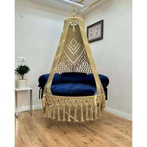Silla Colgante de Macramé Estilo Bohemio Etéreo, Diseño Tradicional, Hamaca Colgante de Metal para Uso en Interiores y Exteriores, para Sala de Estar, Restaurante - Product Image 1