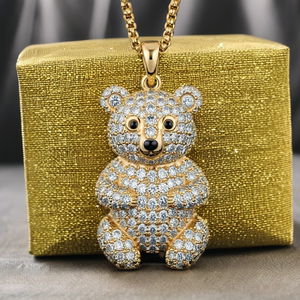 Colgante de oso de peluche de Plata de Ley 925 de alta gama Unisex, oro cultivado en laboratorio, bodas, fiestas, hinduismo, regalo de afecto - Product Image 2