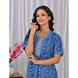 Vestido de Dormir 100% Algodón con Estampado Jaal Hecho a Mano, Camisón Suave Tejido con Diseño Floral y Cierre de Botones, Talla 3XL para Damas de Honor - Product Image 1