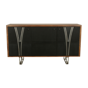 Modern Solid Mango Wood & <b>Metal</b> Iron Base 3-Door Modular Extendable <b>Sideboard</b> CNC Carving Durable Storage Dining Room Furniture - Product Image 3