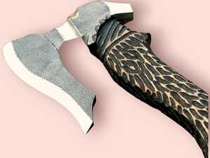 Hot Sale Hand Forged Carbon Steel <b>axe</b> with Long Blade Stylish Texture Handle Viking Pizza Cutting <b>axe</b> - Product Image 5