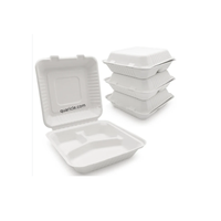Achat en vrac tendance pas cher 9X9 ,8X8 3CP CLAMSHELL boîte à lunch & burger en bagasse de canne à sucre pour emballage alimentaire à emporter