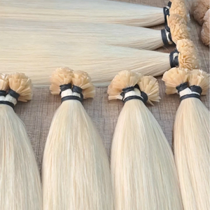 Extensiones de cabello humano vietnamita de punta plana rubia Procesamiento ruso Técnica eslava Virgen Textura suave y sedosa Exportación de fábrica - Product Image 1