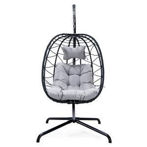 Silla <span class=keywords><strong>Colgante</strong></span> Tipo Huevo con Soporte |   Silla Columpio <span class=keywords><strong>de</strong></span> Ratán para Interiores y Exteriores con Cojín, Cómoda <span class=keywords><strong>Hamaca</strong></span> para Patio, Jardín y Balcón - Product Image 1