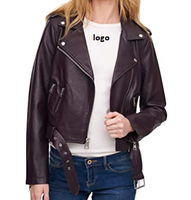 Blouson Moto Femme en Cuir Brut avec Ceinture, Tailles Standard et Grandes Tailles, 100% Polyester Importé, Respirant, Coupe-Vent, Fermeture Éclair