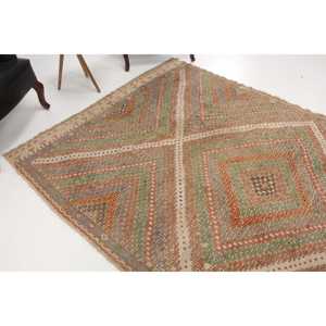 พรมวินเทจ ขนาด 6.1x9.8 ฟุต พรมตุรกี พรมขนสัตว์ขอบสีน้ำตาล - Product Image 1