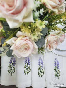 Broderie Lavande Conception Dîner Serviette Haute Qualité Blanc Lin Polyester Mélange Serviette De Table pour La Maison Hôtel Événements - Product Image 3