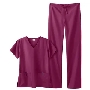 Hot Sale Nursing Uniforms Medical Scrubs Short Sleeve Tops Pants Women Nurse Scrub Sets Custom Label And Color