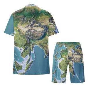 Personnalisé été couleur unie hommes chemise revers short à manches courtes sport décontracté été hommes deux pièces ensemble - Product Image 2