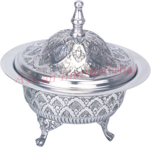 Cuencos con fecha de Metal y latón niquelado, caja de Decoración de mesa de latón macizo, tazón de servicio directo del fabricante - Product Image 1