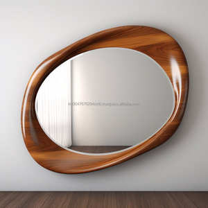 KALATRI Haryana Handmade Natural Wood Eco-Friendly Lightweight 4.0mm Thick Oval Art Deco Wall <b>Mirror</b> Unique Abstract Aesthetic - Product Image 2