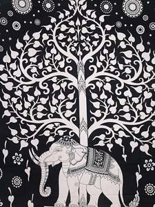 Tapices de colcha de tamaño Queen, hermoso árbol de elefante impreso de algodón hecho a mano, colgante de pared de varios colores por consignadores indios - Product Image 5