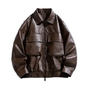 OEM/ODM Veste coupe-vent en faux cuir de style urbain pour hommes, ourlet élastique, fermeture à glissière, poches à rabat, séchage rapide personnalisable à l'avant - Product Image 1