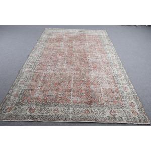 Tapis vintage, grand tapis de 6,1 x 9,6 pieds, tapis turc en laine abstrait rouge - Product Image 1