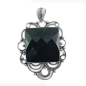 Women's 925 Silver Pendant with Black Onyx Geometric 18K Gold and Diamond Quartz <b>Box</b> Chain <b>for</b> Engagement Gemstone Jewelry - Product Image 2