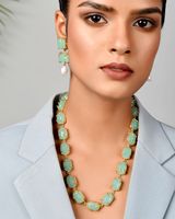 Collier de pierre de calcédoine Aqua naturelle verte bijoux de mariage à la mode fabriqués à la main en laiton plaqué or en gros pour les fêtes
