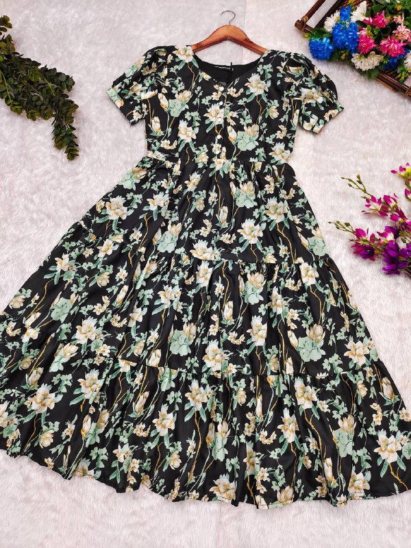 A Perfect Summer Muslin Maxi Dress With Floral Print And Frill Sleeves|  Alibaba.com