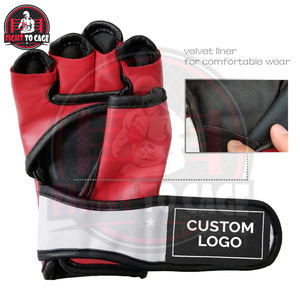 Gants de MMA rouge, noir et blanc en cuir et microfibre avec fermeture auto-agrippante, personnalisables, de qualité supérieure pour la boxe et les combats de MMA - Product Image 4