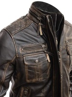 Veste en cuir de vachette couche supérieure pour hommes Slim Fit col montant capuche à la mode fabricant de veste de moto en cuir de vachette couche supérieure