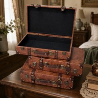 Valise en cuir vintage, boîte à bijoux, coffre de voyage rétro, boîte de rangement avec doublure, boîte cadeau décorative pour mariage, mariée