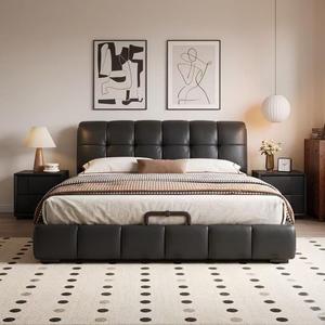 Letto matrimoniale imbottito Wingback con struttura KD, doghe silenziose, telaio letto flottante in pelle Nappa, letto nuziale minimalista italiano - Product Image 1