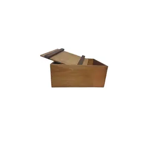 Caja de madera marrón grande decorativa vintage con tapa/contenedor de almacenamiento de madera decorativo con tapa