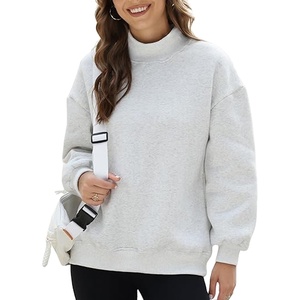 OEM/ODM Women Embroidered Oversized Mock Neck Solid Fleece 100% Cotton Lightweight Breathable Streetwear <b>Drop</b> Shoulder Full - Product Image 1