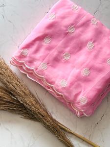 Sari de organza Tebby premium para mujer con bordado de hilo de lunares y borde artesanal con bordado de hilo pesado, en stock. - Product Image 2