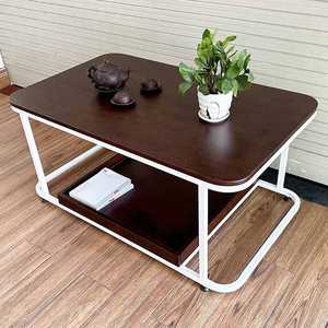 Minimalist Two-Tiered Sofa <b>Table</b> with Curved Rubber Wood Frame-TT68237 - Product Image 3
