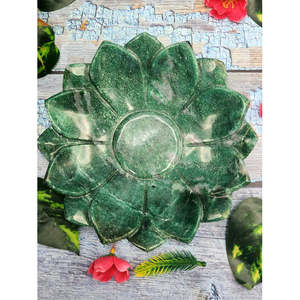 Bol en forme de lotus sculpté à la main en pierre d'aventurine verte - 7 pouces de diamètre et 426 g (0,94 lb) - UN SEUL BOL - Product Image 4