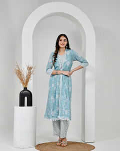 Ensemble Kurta et pantalon pour femmes, imprimé à la main |   Ensemble de costume ethnique en coton pour femmes |   Vêtements traditionnels indiens en gros - Product Image 5