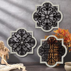 Paquete de 3 casas de campo modernas de madera rústica, decoración geométrica, arte de pared, decoración colgante de granja para sala de estar, dormitorio, hogar, interior - Product Image 3