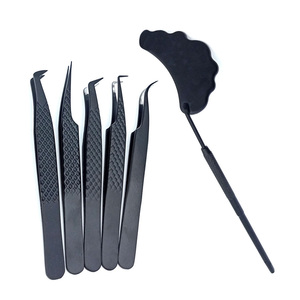 Juego de pinzas para extensión de pestañas con volumen de Color negro mate con tijeras, manijas de espejo en forma de nube, pinzas para pestañas - Product Image 5