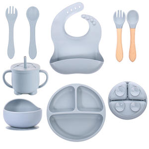 Juego de Vajilla para Bebés OEM/ODM, Cuchara Suave, Plato de Silicona con Succión Libre de BPA, Tazón para Niños Pequeños, Baberos Impermeables para Bebés - Product Image 1