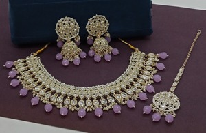 New Design Gold Plated Traditional <b>Drop</b> <b>Pearl</b> & Kundan Studded Earring Mangtika Choker <b>Necklace</b> Set & Jewellery Set for Woman - Product Image 3