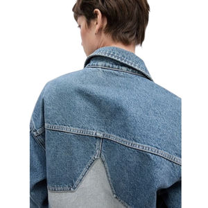 Veste en jean vintage unisexe, col montant, boutons recouverts, coque en coton antibactérien, rembourrage en polyester, vêtement d'extérieur d'hiver - Product Image 3