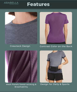 Arabella 2026 Ropa Deportiva <span class=keywords><strong>Mujer</strong></span> Talla Grande Secado Rápido Transpirable Ecológica Sostenible Camiseta Deportiva para Correr - Product Image 3