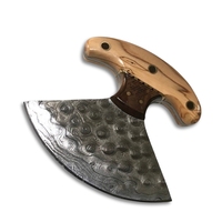 Handgemaakt Ulu Mes Met Regendruppel Damascus Stalen Mes Houten Handvat Villen Skinner Met Lederen Schede Moq 5 Stuks