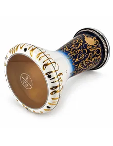Gawharet El Fan, Darbuka de Aluminio de una Sola Capa, 22 cm, Azul y Blanco, Caligrafía Árabe, Doumbek Egipcio Hecho a Mano - Product Image 3