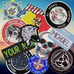 Parches de sombrero de hierro bordados con diseño personalizado promocional de fábrica para ropa parche tejido - Product Image 1