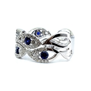 Bague classique en or blanc de haute qualité avec saphir bleu royal et diamants, bagues en pierres précieuses pour femmes, or blanc 18 carats, mariage - Product Image 2