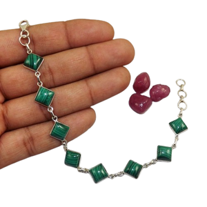 Inde meilleure qualité Beacelet fait à la main exquis Tennis solide 925 Bracelet en argent Sterling avec bijoux en pierres précieuses fines Malachite - Product Image 1